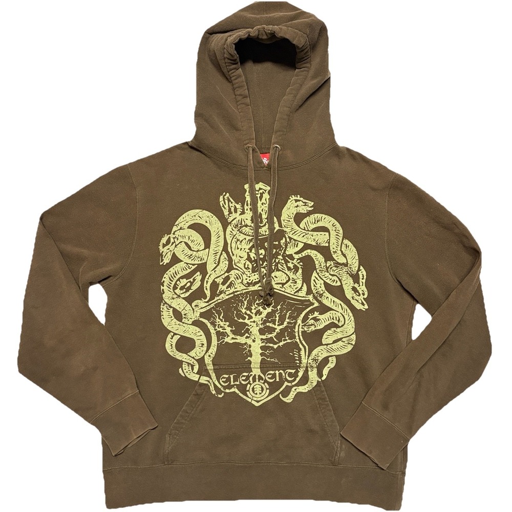 Vintage Element Hoodie Sweatshirt Graphic‎ Medusa Y2K Skate Grunge Surf Brown L